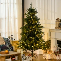 HOMCOM 6' Artificial Prelit Christmas Trees Holiday Decor with Warm White LED Lights, Auto Open, 8 Light Modes(m-10)