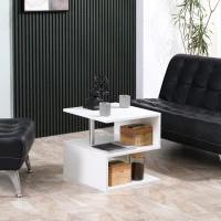HOMCOM Wooden S Shape End Table 3 Tier Storage Shelves Organizer Living Room Side Table Desk White(m-8)