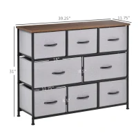 HOMCOM Dresser for Bedroom with 8 Drawers, 3-Tier Fabric Chest of Drawers, Tall Dresser Storage Tower with Steel Frame and Wooden Top for Closets, Nursery Room, Grey(m-3)