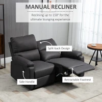 HOMCOM 2 Seater Reclining Chair, Loveseat Recliner Sofa with Footrest and Split Backrest, Dark Grey(m-5)
