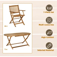 Outsunny 7 Piece Wood Patio Dining Set for 6, Dining Table and Chairs Set with Umbrella Holes, Folding Outdoor Patio Furniture, Teak(m-4)