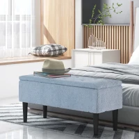 HOMCOM Modern Storage Bench, Ottoman with Storage and Teddy Velvet Upholstery for Living Room, Bedroom, Blue(m-1)