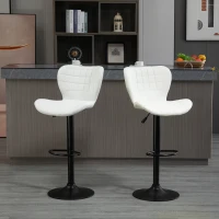 HOMCOM Bar Stools Set of 2 Adjustable Height Swivel Bar Chairs in PU Leather with Backrest & Footrest, White(m-1)