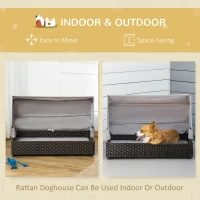 PawHut Rattan Dog Bed, Elevated Pet Sofa, Wicker Cat House, Indoor/Outdoor Use, for Garden Patio with Foldable Canopy, for Small or Medium-Sized Pets, Coffee(m-4)