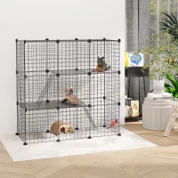 PawHut 31 Panels Small Animal Cage, Pet Playpen w/ Doors, Chinchilla Cage w/ Ramps, for Cat, Rabbits, Indoor Use(m-1)