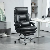 HOMCOM Overstuffed Office Chair, High Back Desk Chair with Foot Rest, Reclining PU Leather Computer Chair, Black(m-2)