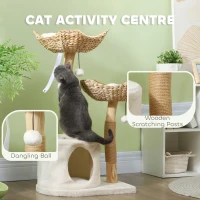 PawHut 37 Inch Modern Cat Tree w/ Wooden Scratching Posts, Condo, Beds, Cushions, Toy Balls & Anti-Tip Kit(m-4)