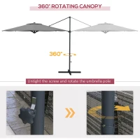 Outsunny 10 FT Cantilever Umbrella, Aluminum Hanging Offset Umbrella with 360°Rotation, Crank, Tilt, Cross Base, Grey(m-6)