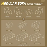 HOMCOM Middle Module for Modular Sectional Sofa, Upholstered Armless Chair with Wood Legs and Pocket Spring, Cream White(m-4)