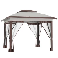 Outsunny 12' x 12' Pop Up Canopy Tent with Netting and Carry Bag, Instant Sun Shelter with 137 sq.ft Shade, Beige and Brown(m-1)