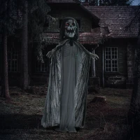 Outsunny 74" Life Size Outdoor Halloween Decorations Skeleton Witch, Animated Prop Animatronic Decor with Sound and Motion Activated, Light Up Eyes and Chest, Howling and Chain Sound(m-10)