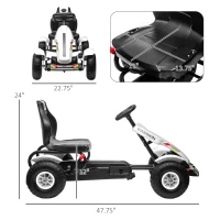 Aosom Kids Pedal Go Kart W/ Adjustable Seat, Rubber Wheels, White(m-3)