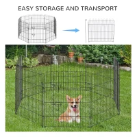 PawHut 30inch 8-Panel Octagon Pet Exercise Playpen Crate Foldable Dog Cage Pen Puppy Kennel, Black(m-5)