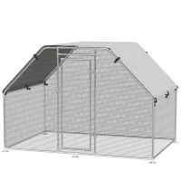 PawHut Large Chicken Coop Metal Chicken Run for Chickens with Waterproof and Anti-UV Cover, Flat Shaped Walk in Fence Cage Hen House for Outdoor and Yard Farm Use, 1.26" Dia, 9' x 6' x 6.5'(m-11)