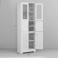 HOMCOM Freestanding Bathroom Cabinet with Glass/Louvred Doors, Tall Bathroom Storage Cabinet with Adjustable Shelf, White(m-3)