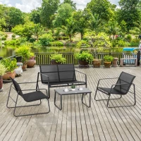 Outsunny 4 PCs Patio Furniture Set with Texteline Seat Outdoor Conversation Set with Loveseat, Center Coffee Table for Garden Backyard Deck, Black(m-8)