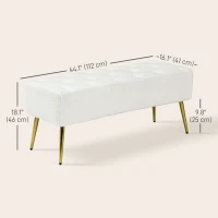 HOMCOM 44" Lamb's Wool-Feel Upholstered Bedroom Bench, End of Bed Bench with Thick Padded Cushion and Steel Legs, Cream White(m-3)