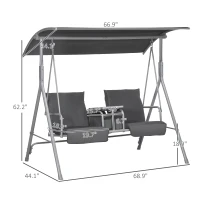 Outsunny 2-Seater Outdoor Porch Swing with Canopy and Table, Patio Swing Chair for Garden, Poolside, Backyard, Gray(m-3)