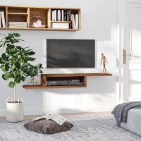 HOMCOM Wall Mounted Media Console, Floating Stand Component Shelf, Entertainment Center Unit, Walnut(m-2)