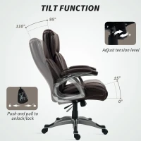 HOMCOM PU Leather High Back Office Chair, Swivel Desk Chair with Tilt Function and Adjustable Height, Brown(m-6)