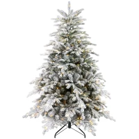 HOMCOM 5ft Artificial Prelit Christmas Tree with Warm White LED Light and Snow Flocked Branches, Metal Base(m-1)
