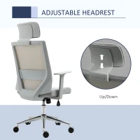 Vinsetto High Back Office Chair, Swivel Task Chair with Lumbar Back Support, Breathable Mesh, and Adjustable Height, Headrest, Grey(m-6)