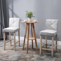 HOMCOM Bar Stools Set of 2, Upholstered Bar Height Kitchen Stools with Build-in Footrest, Solid Wood Legs, Beige(m-10)