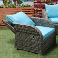 Outsunny 6 Pieces Patio Furniture Set, Conversation Set Wicker Sectional Set Cushioned Outdoor Rattan 3-Seat Sofa, 2 Adjustable Recliners, 2 Footstools & Table Set for Lawn Garden Backyard, Sky Blue(m-10)