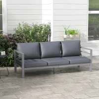 Outsunny Aluminum Garden Sofa, 3-Person Outdoor Couch, Backyard Furniture for 3-person with Cushions, 72.8" x 26" x 25.2", Grey(m-8)
