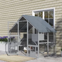 PawHut Large Catio Outdoor with Waterproof Cover, 2 Resting Boxes, 4 Platforms, Bridge, for 2-4 Kittens, Grey(m-10)