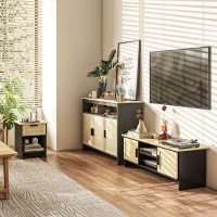 HOMCOM TV Stand for 60 inches, TV Cabinet with 2 Shelves, 2 Cable Managements and 2 Rattan Door Cabinets, Natural(m-1)