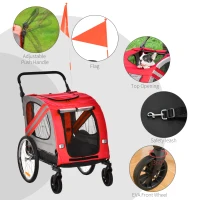 Aosom Dog Bike Trailer, 2-in-1 Dog Wagon Pet Stroller for Travel with Universal Wheel Reflectors Flag, for Small and Medium Dogs, Red(m-10)