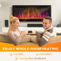 HOMCOM 42" Electric Fireplace Recessed and Wall Mounted, Freestanding, 1500W Ultra-thin with Adjustable Flame, Crystal, Black(m-9)