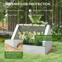 Outsunny Raised Garden Bed, Outdoor Metal Planter Box with Mini Greenhouse, White and Silver(m-5)
