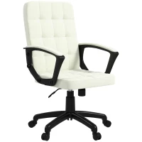Vinsetto Mid Back Office Chair, Computer Chair for Desk, with Adjustable Height, Swivel Wheels, Arms, Cream White(m-1)