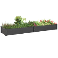 Outsunny 96" x 24" x 10" Wooden Raised Garden Bed with 2 Planter Boxes and Non-woven Fabric Liner for Patio, Gray(m-11)