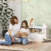 Qaba Kids Bookshelf with 2 Drawers, Large Tabletop, Shelf, for Nursery, Kids Room, Bedroom, Living Room, White(m-1)