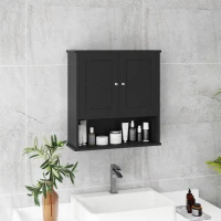 kleankin Farmhouse Bathroom Medicine Cabinet, Wall Cabinet with Barn Doors, and Adjustable Shelf for Laundry Room, Black(m-8)