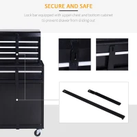 DURHAND Rolling Tool Cabinet 2 in 1 Top Chest Storage Box 5 Drawers with Pegboard and Adjustable Shelf, Black(m-9)