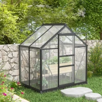 Outsunny Greenhouse Garden, Green House, Outdoor Greenhouse Kit, PC Board with Sliding Door, 6.2' x 4.3' x 6.6', Grey(m-1)