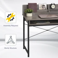 HOMCOM Industrial Computer Desk with Drawer and Open Shelves, Writing Table with Hutch for Home Office, Grey(m-7)