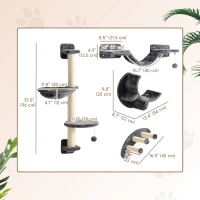 PawHut Cat Wall Shelf with Scratching Post, Play Balls, Platforms, Dark Grey(m-3)