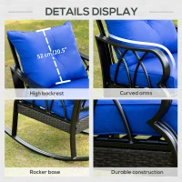 Outsunny Outdoor Wicker Rocking Chair with Padded Cushions, Aluminum Furniture Rattan Porch Rocker Chair w/ Armrest for Garden, Patio, and Backyard, Blue(m-6)