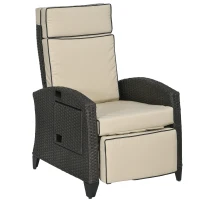 Outsunny Outdoor Recliner Chair with Adjustable Backrest, Cushion, Side Tray, Khaki(m-2)