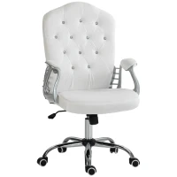 Vinsetto Velvet Office Chair Desk Chair with 360 Degree Swivel Wheels Adjustable Height Tilt Function White(m-1)