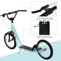 Aosom Kids Kick Scooter for 5+ Year Old, Kids Ride on Toy w/ 16'' Inflatable Wheel Dual Brakes, Blue(m-5)