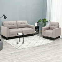 HOMCOM Button Tufted Armchair Modern Single Sofa Chair Upholstered Accent Chair with Rubber Wood Legs and Thick Padding Mid-Back for Living Room and Bedroom, Beige(m-4)