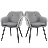 HOMCOM Modern Dining Chairs Set of 2, Kitchen Chairs Upholstered Fabric Velvet-Touch, Backrest and Armrests, Kitchen Counter Dining Room, Grey(m-11)