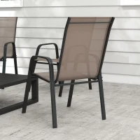 Outsunny Set of 4 Outdoor Dining Chairs, Heavy Duty Stackable Patio Dining Set with Armrests for Balcony Garden, Grey(m-9)