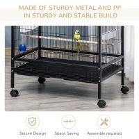 PawHut Bird Cage Conure Parrot Budgie Cage with Bird Perch & Wheels, Black(m-6)